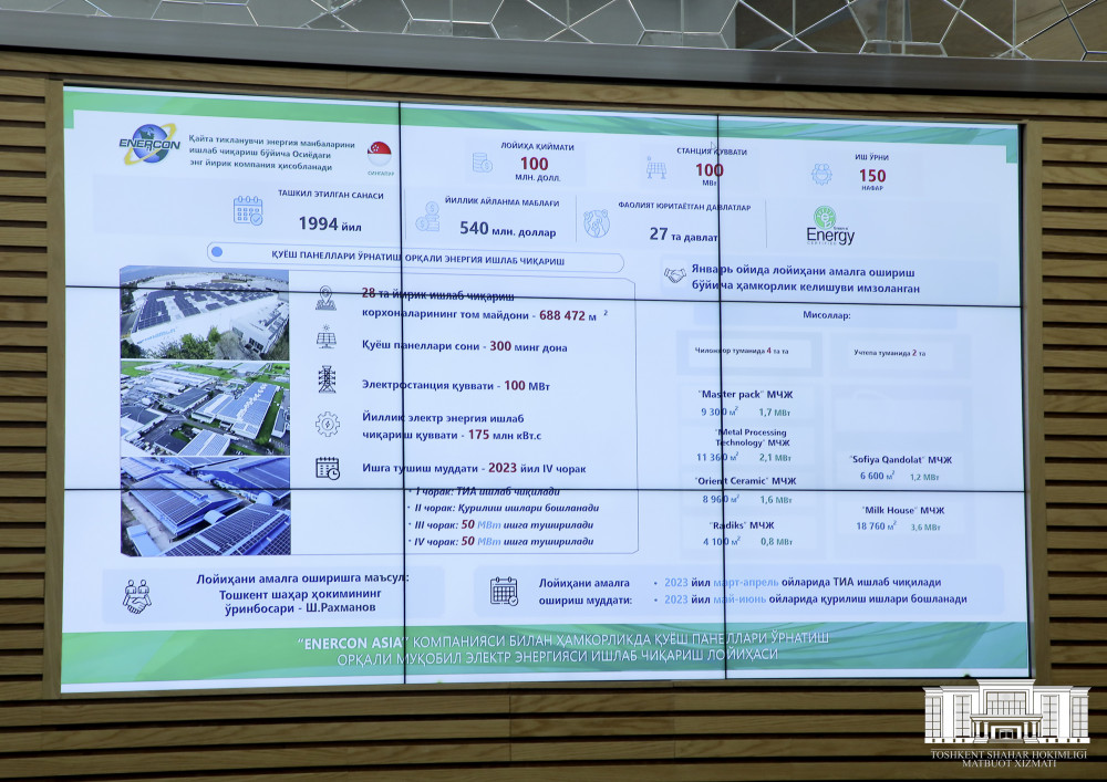 В 2023 году хокимият Ташкента планирует установить 300 тысяч солнечных панелей